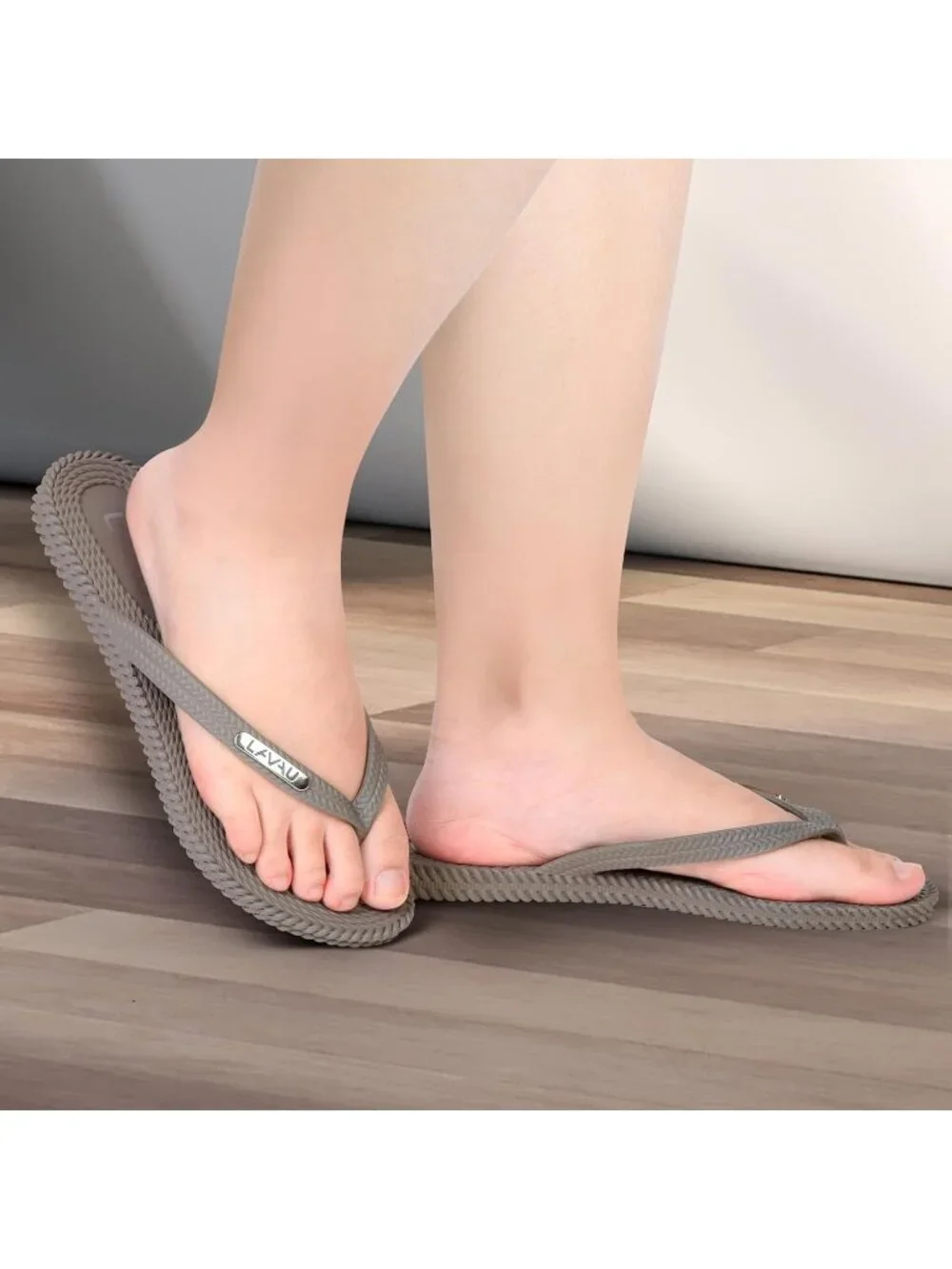 Women's Taupe Waterproof Non Slip Flat Thong Sandals For Shower Beach and Pool